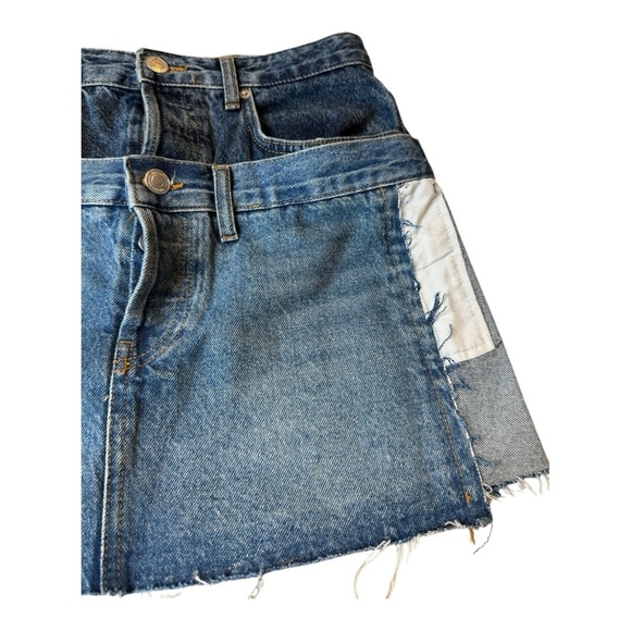 ZARA ZW Denim Mini Skirt Double Waisted Upcycled Ultra Mini Size Small - Picture 10 of 16